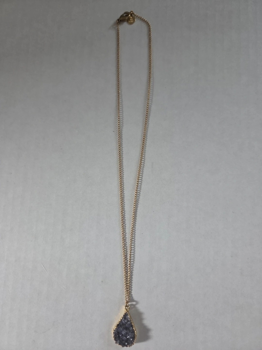 AMETHYST🍾Nwot🍾Gold Teardrop Druzy Pendant Necklace - Picture 2 of 5